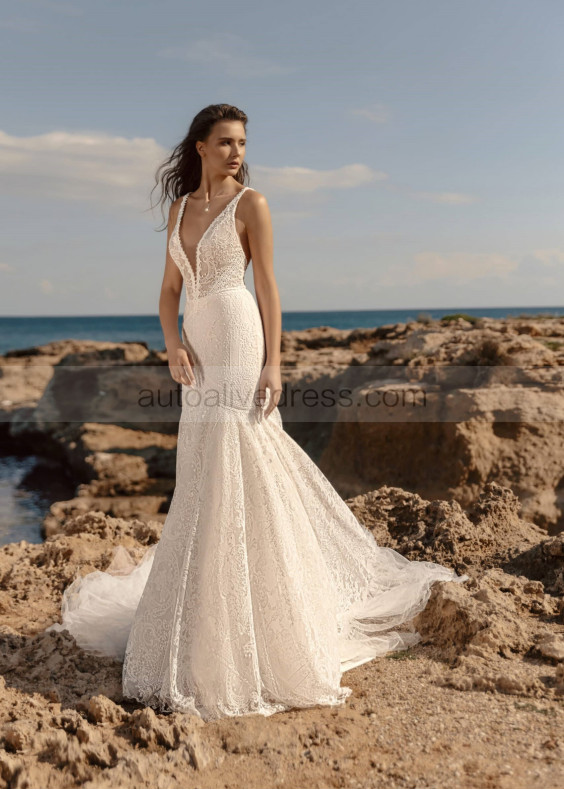 Ivory Lace Tulle Cross Back Elegant Wedding Dress Ivory Lace Tulle Cross Back Elegant Wedding Dress